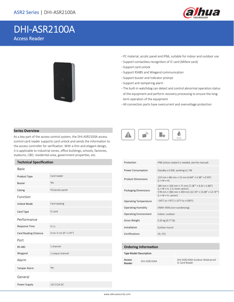 Page n°1 - Fiche technique Dahua Technology ASR2100A-D