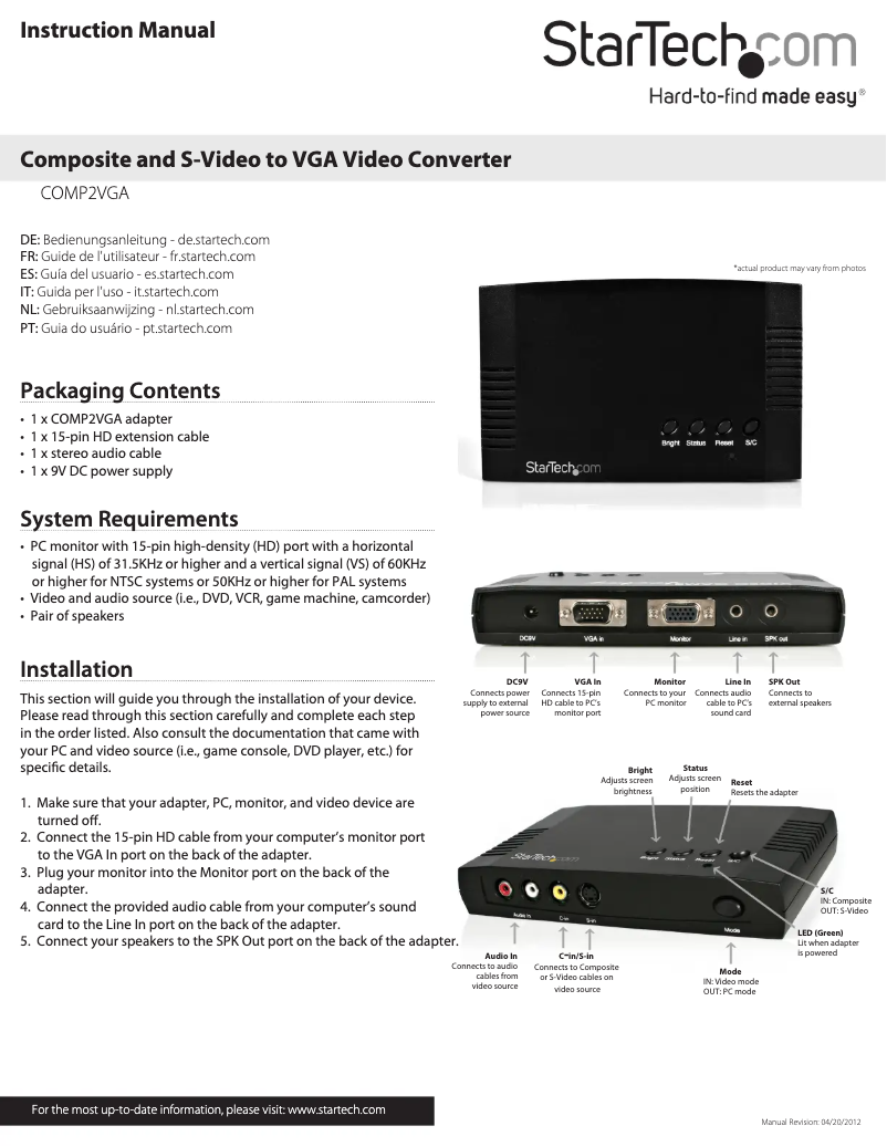 Page 1 de la notice Manuel utilisateur StarTech.com COMP2VGA