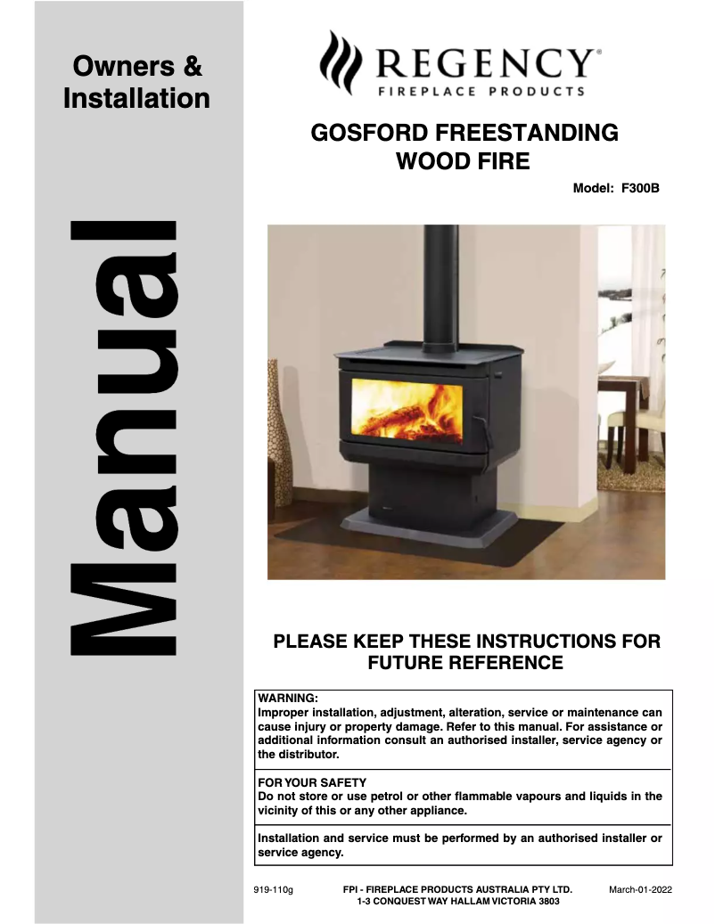 Página 1 del manual Manual de usuario Regency Gosford F300B