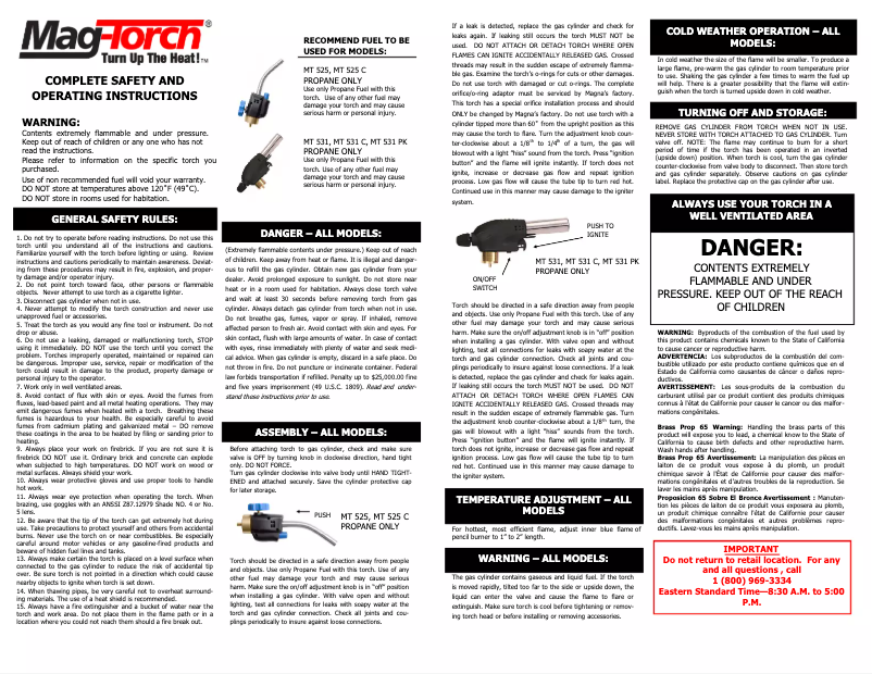 Page 1 de la notice Manuel utilisateur Mag-Torch MT 525 C