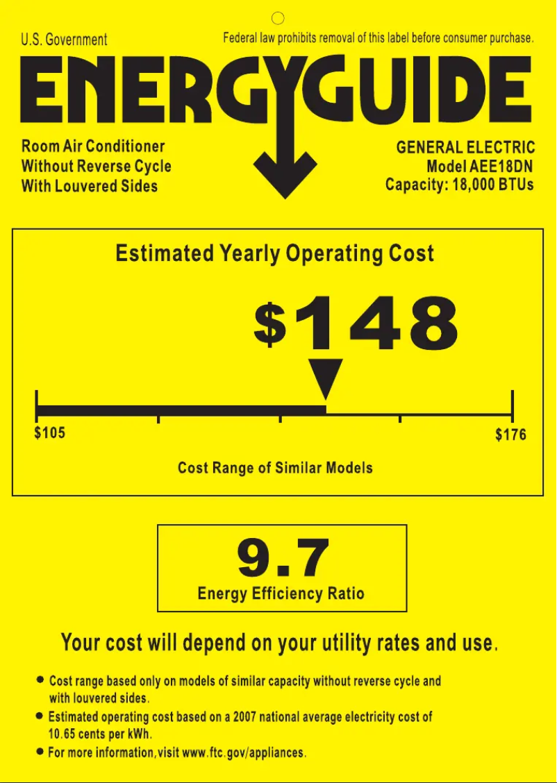 Page n°1 - Label énergétique GE AEE18DN