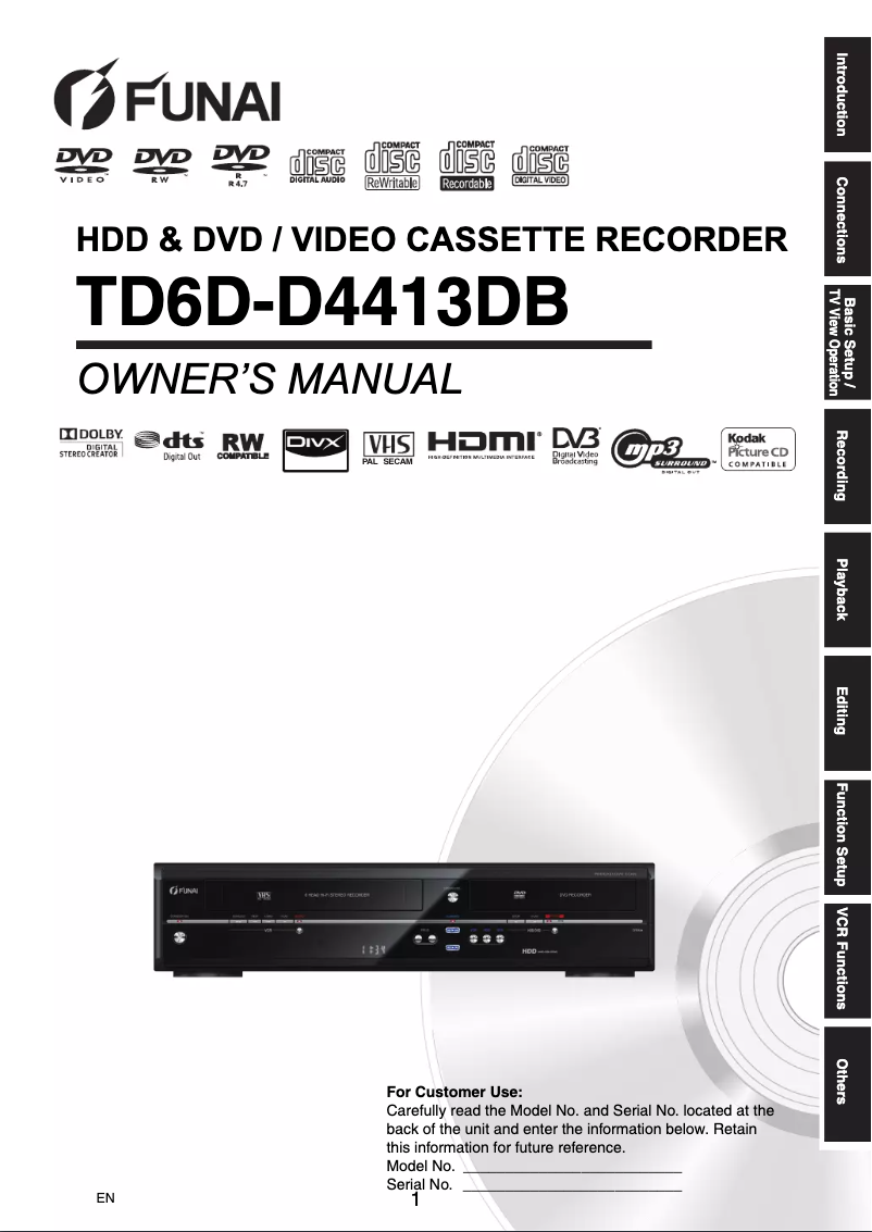 Page 1 de la notice Manuel utilisateur Funai TD6D-D4413DB