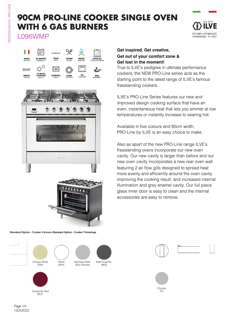 Page n°1 - Fiche technique Ilve L096WMP/MGD