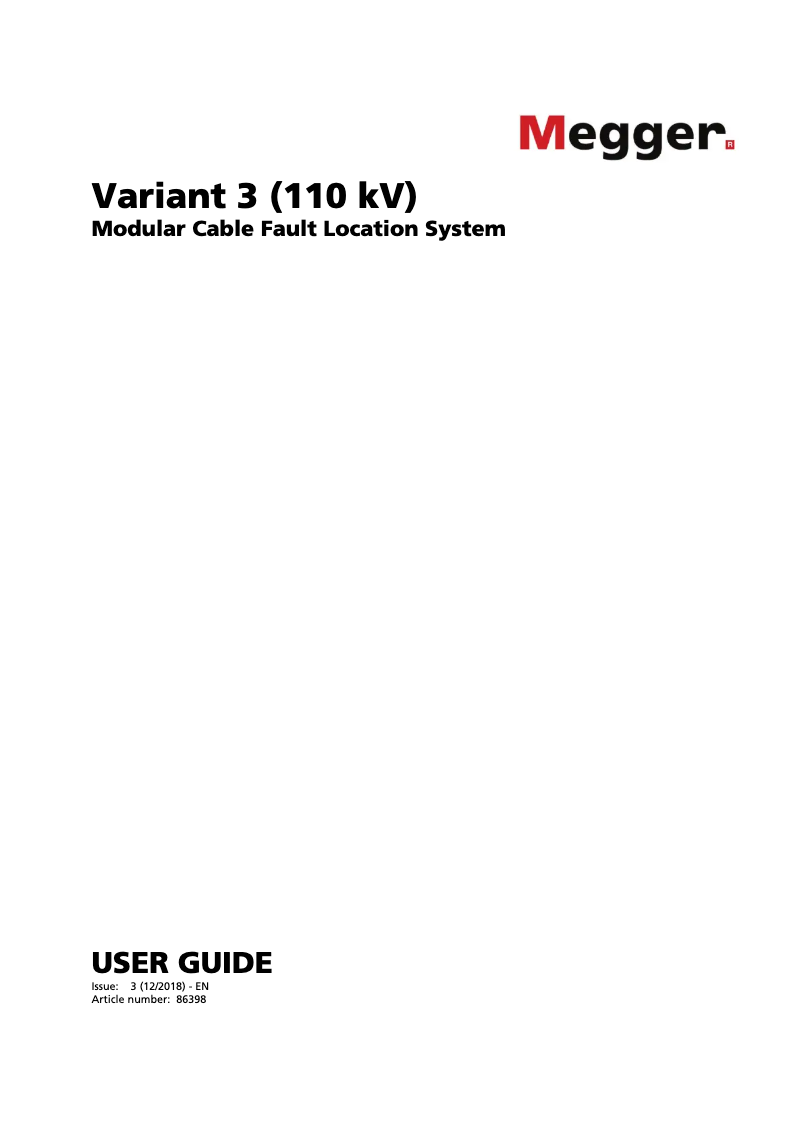 Page 1 de la notice Manuel utilisateur Megger Variant3