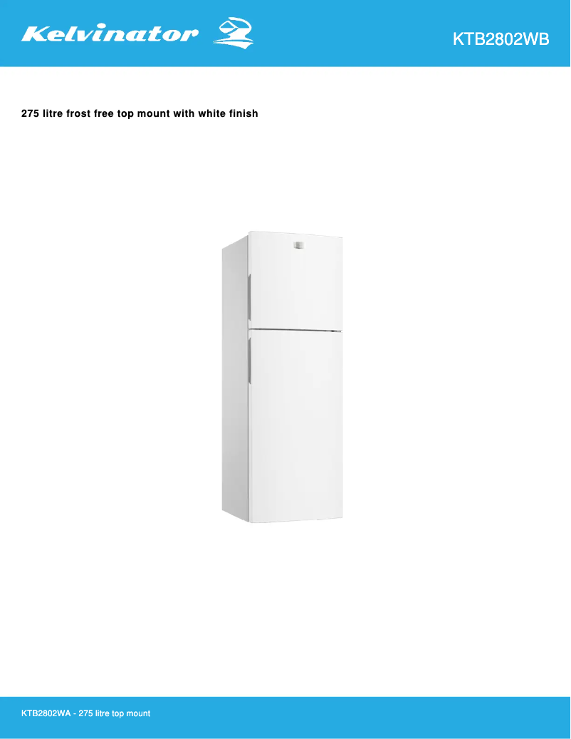Page 1 de la notice Fiche technique Kelvinator KTB2802WB