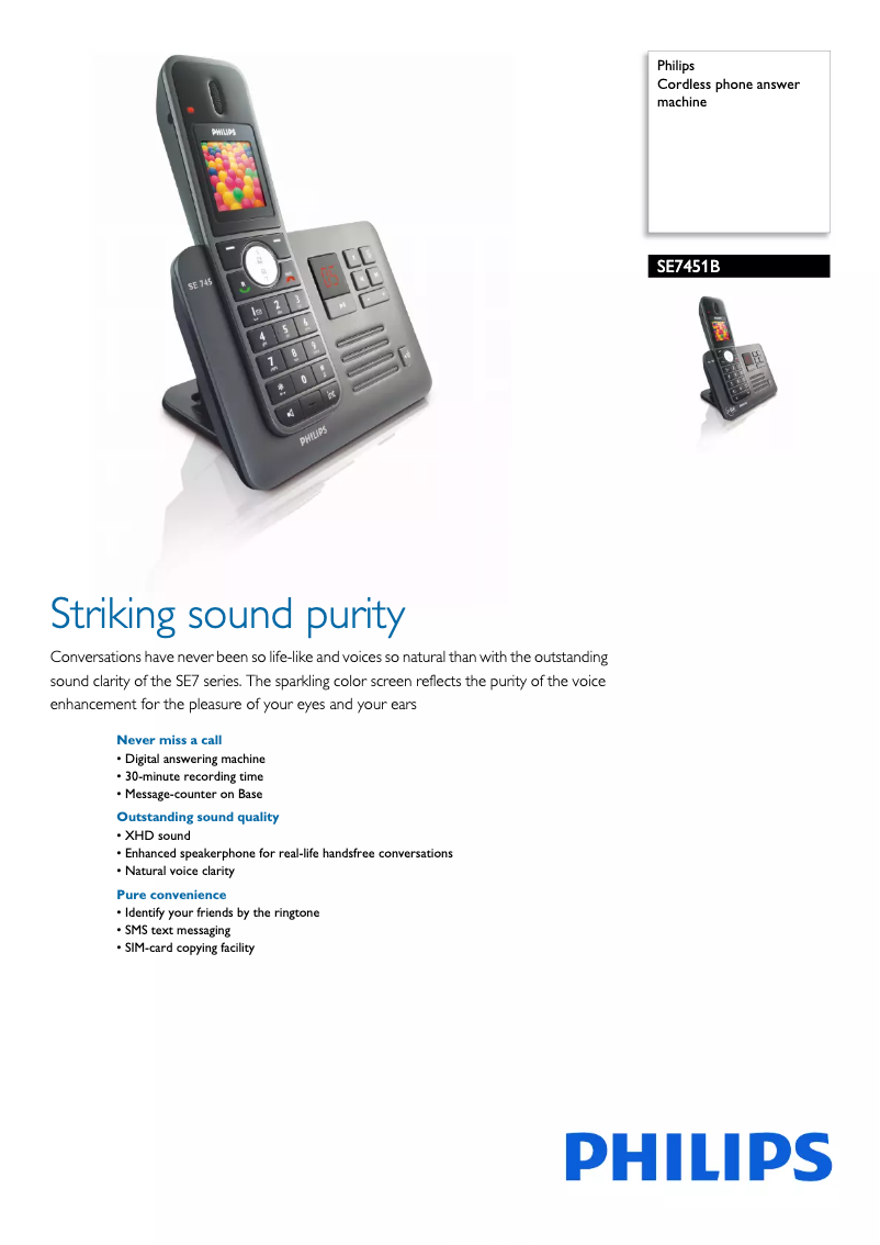 Page 1 of the manual Brochure Philips SE7451B