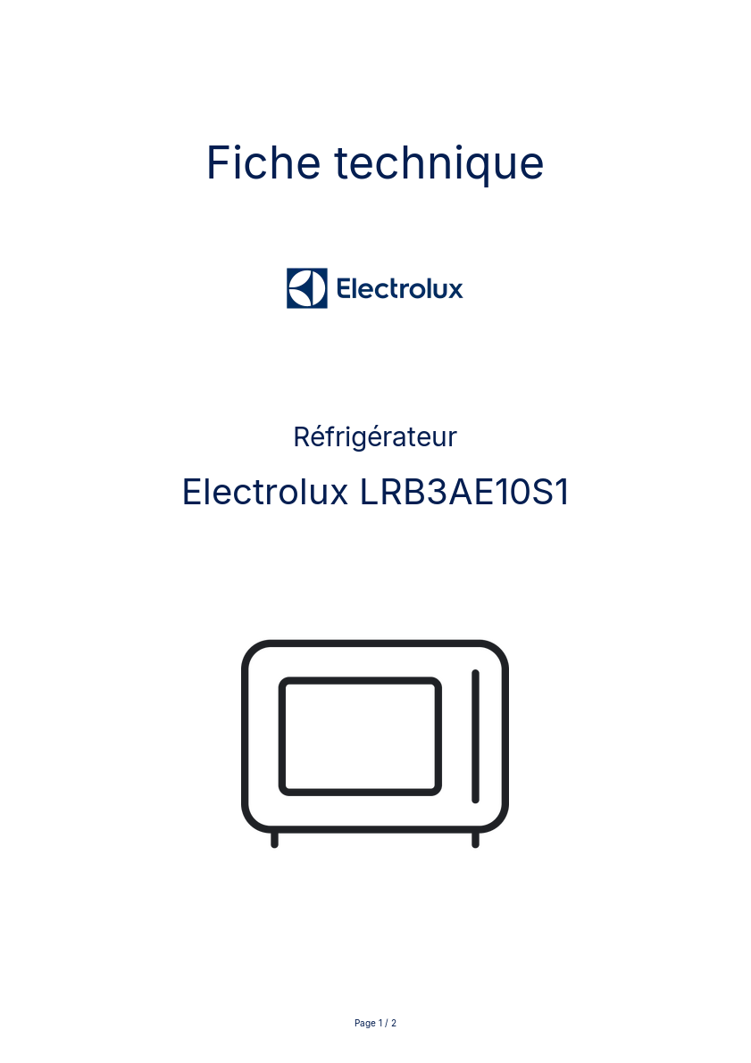 Page n°1 - Fiche technique Electrolux LRB3AE10S1