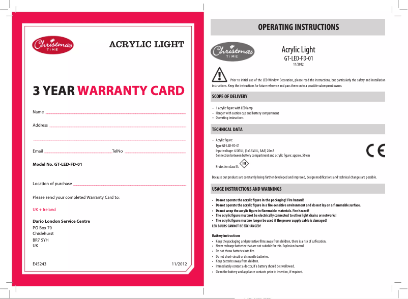 Page 1 de la notice Manuel utilisateur Christmas Time GT-LED-FD-01