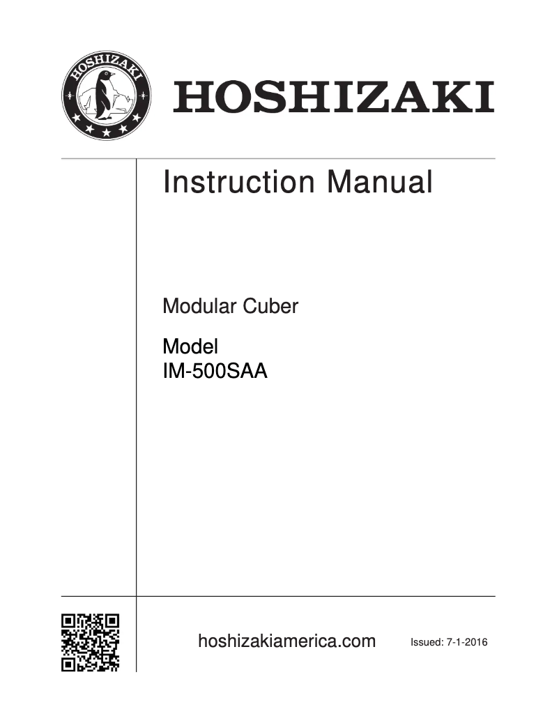 Page 1 de la notice Manuel utilisateur Hoshizaki IM-500SAB