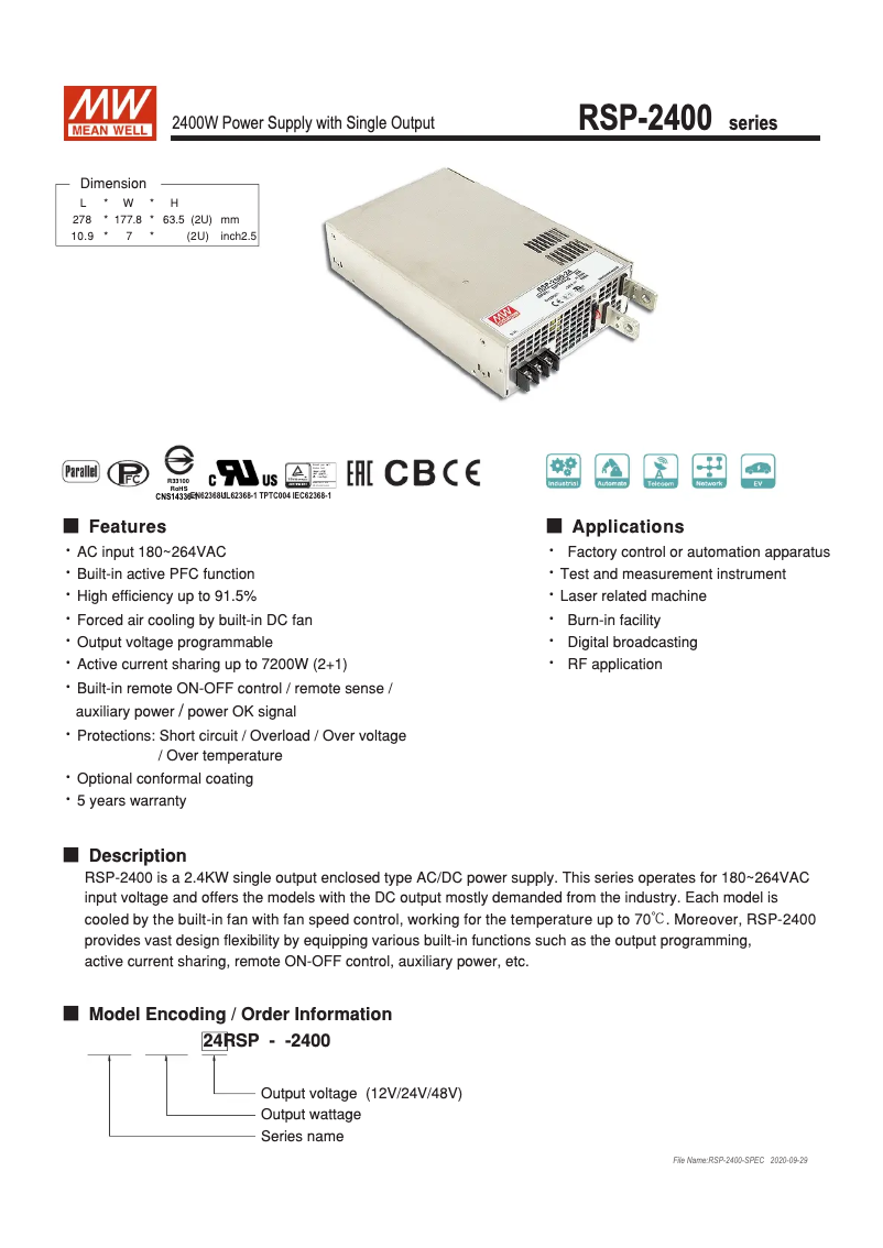 Page n°1 - Manuel utilisateur Mean Well RSP-2400-48