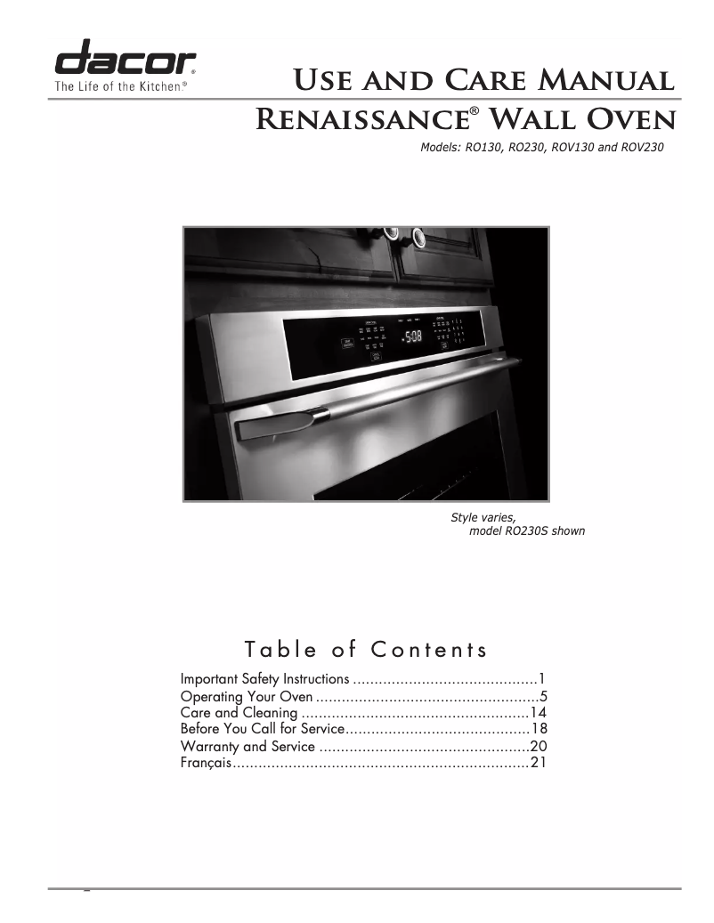 Image de la première page du manuel de l'appareil RNWO130PW