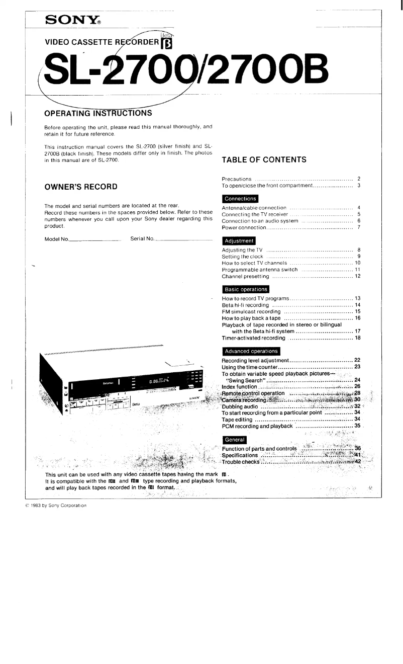 Image de la première page du manuel de l'appareil SL-2700B