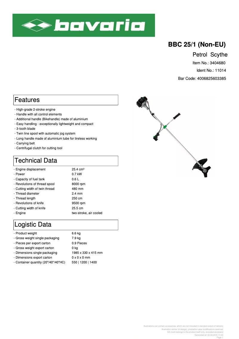 Página 1 del manual Ficha técnica Bavaria BBC 25/1