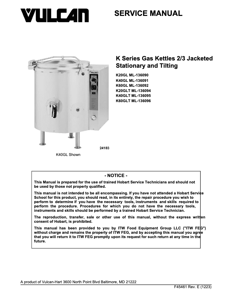 Page 1 de la notice Manuel utilisateur Vulcan K20GLT