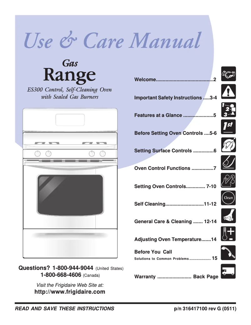 Page 1 de la notice Manuel utilisateur Frigidaire FGF375ES