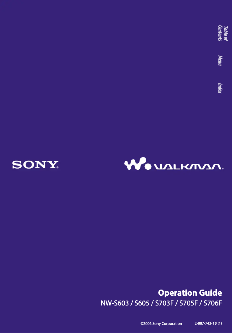 Image de la première page du manuel de l'appareil Walkman NW-S705