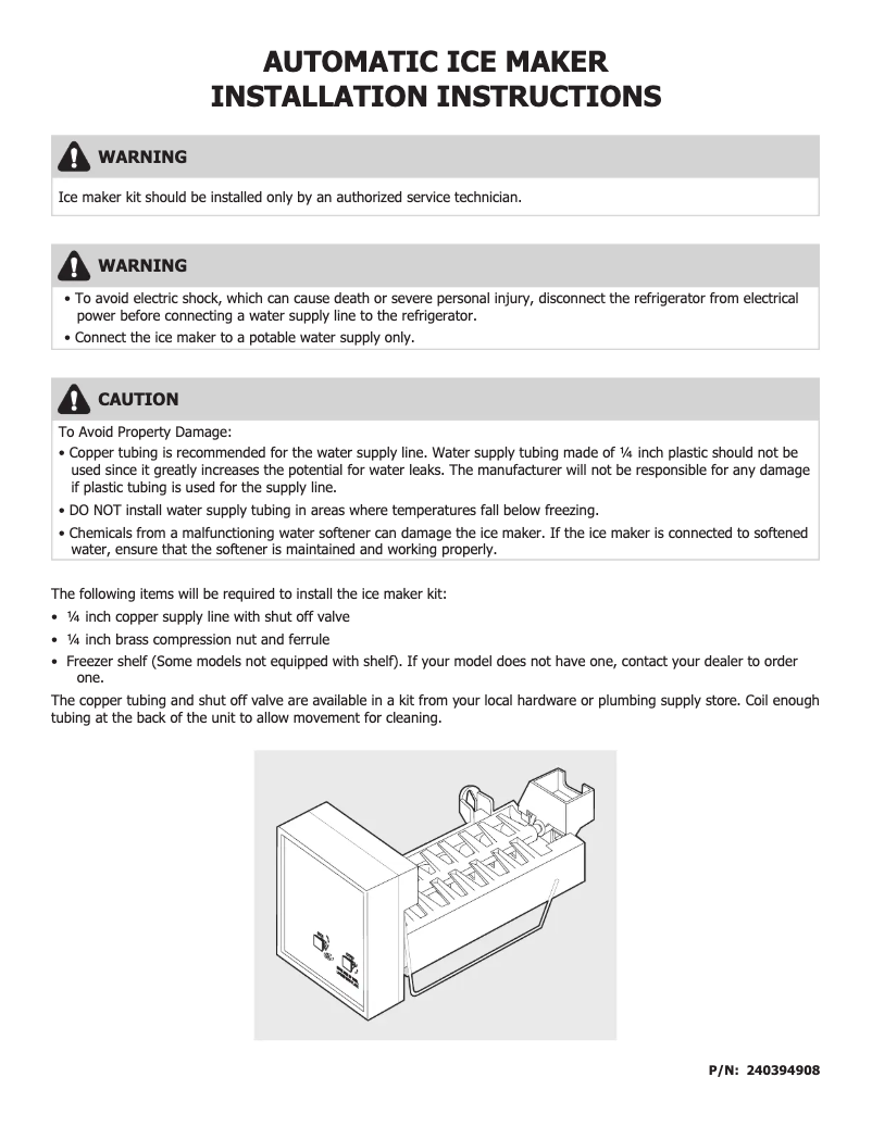 Page n°1 - Guide d'installation Frigidaire IM116000