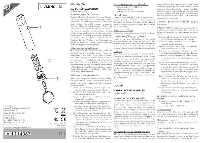 Page 1 de la notice Manuel utilisateur Livarno Lux IAN 101454