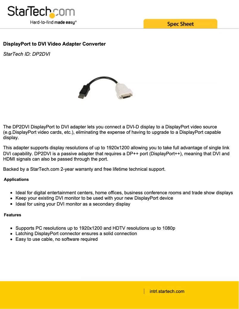 Page n°1 - Brochure StarTech.com DP2DVI2