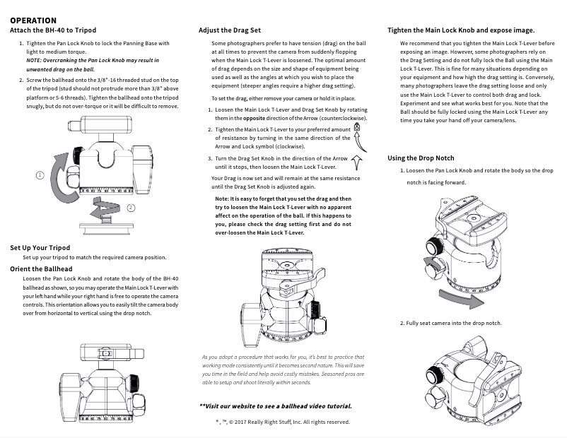 Page 1 de la notice Manuel utilisateur Really Right Stuff BH-40
