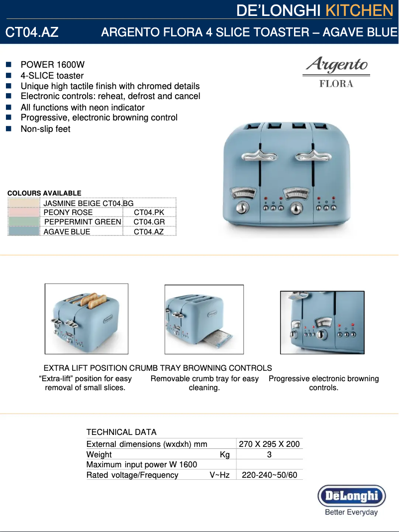 Page 1 de la notice Manuel utilisateur DeLonghi Argento Flora CT04.AZ