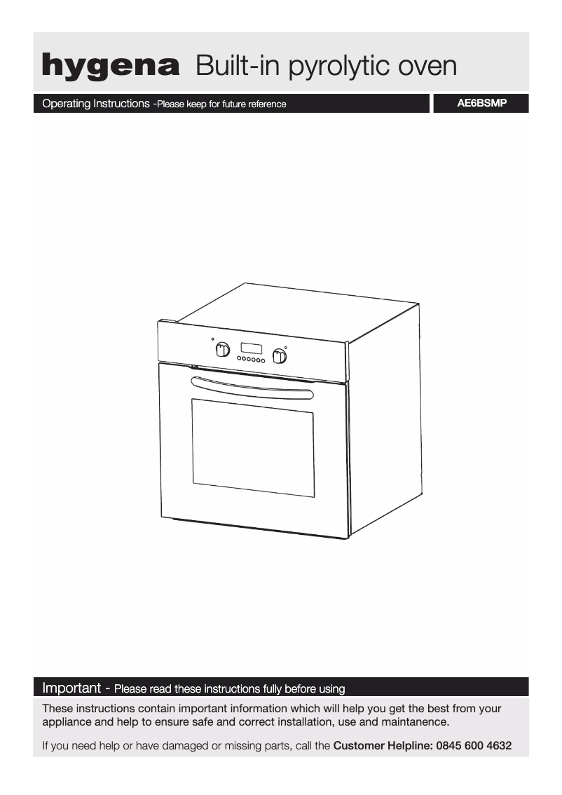 Page n°1 - Manuel utilisateur Hygena AE6BSMP