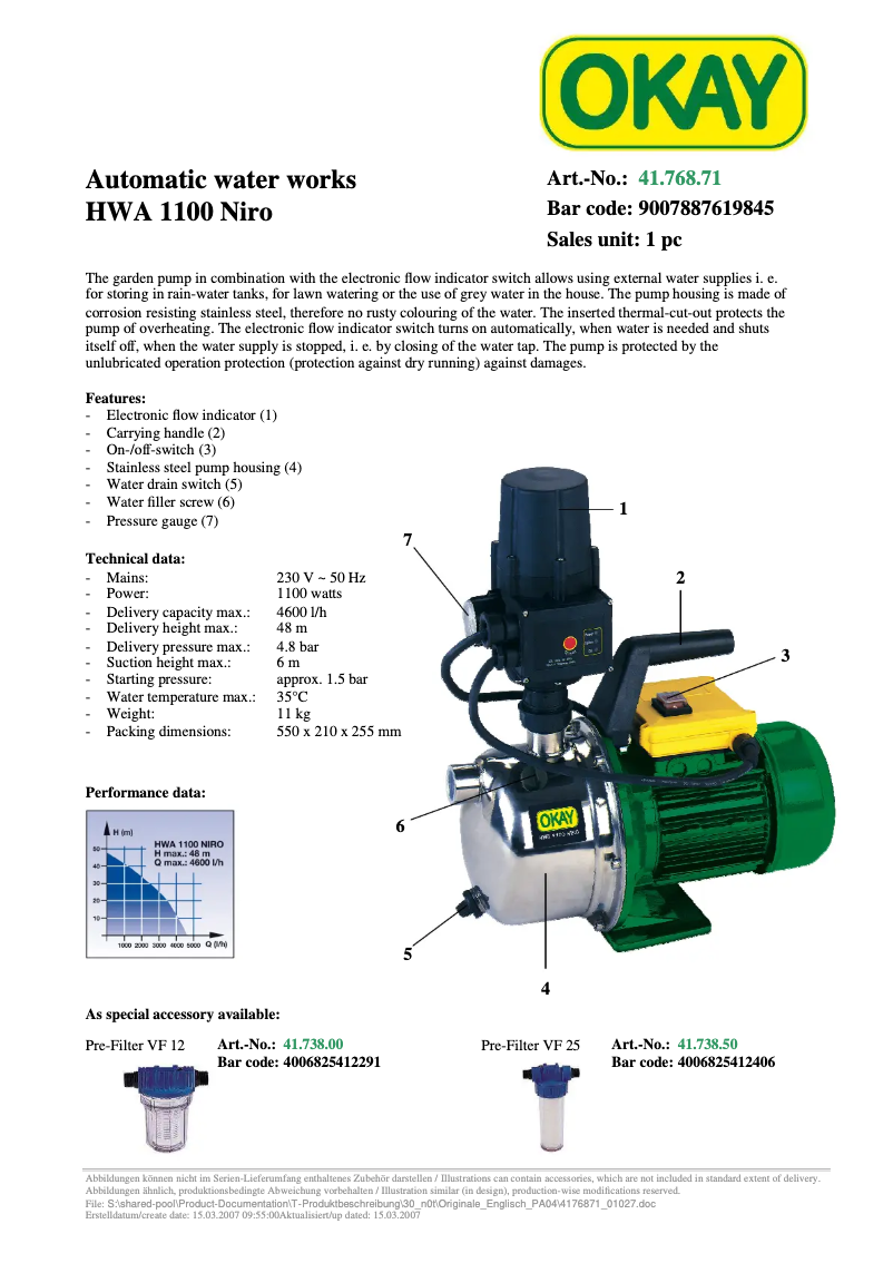 Image de la première page du manuel de l'appareil HWA 1100 NIRO