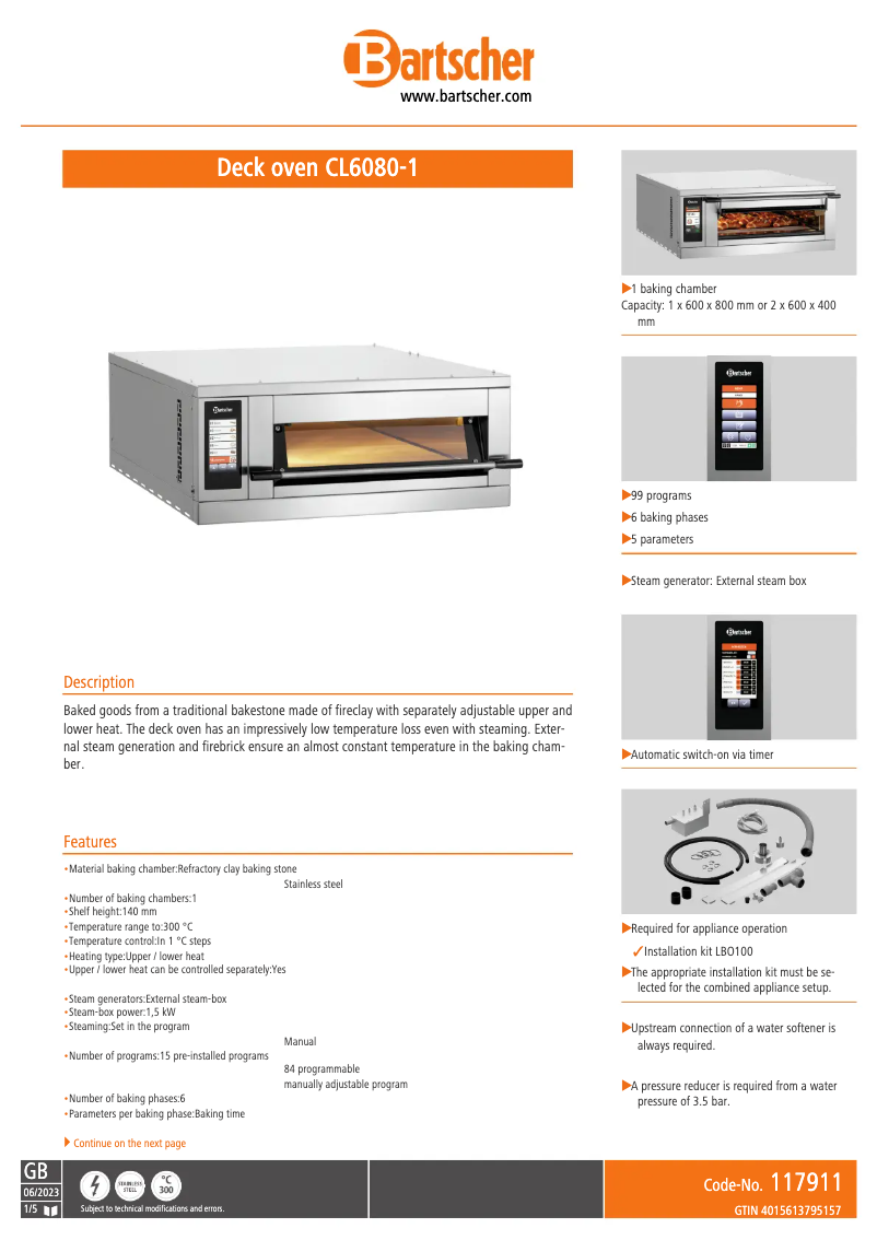 Page n°1 - Fiche technique Bartscher CL6080-1