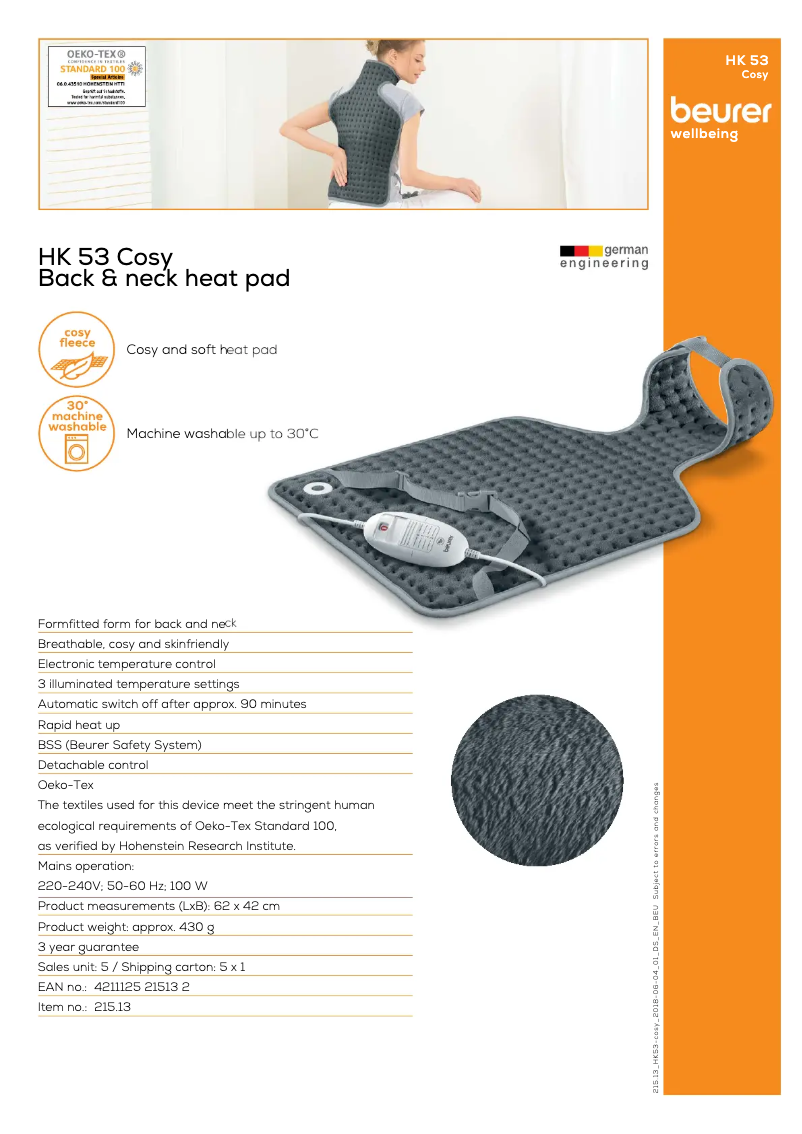 Page 1 de la notice Fiche technique Beurer HK 53