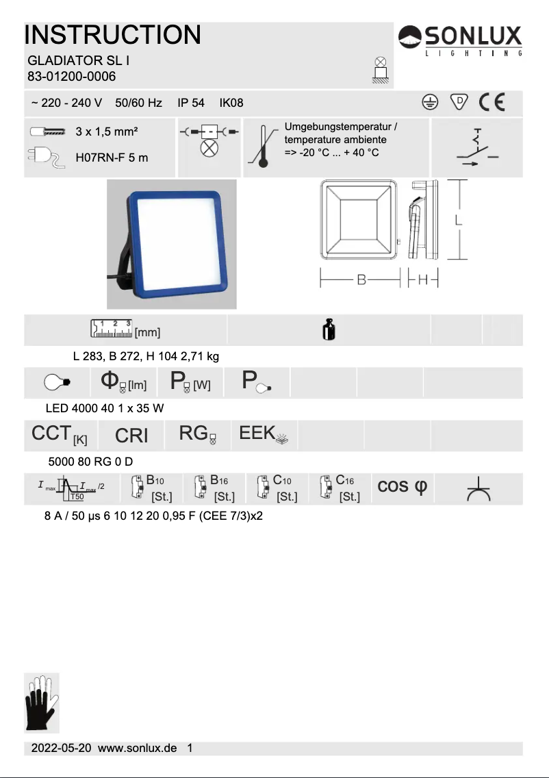 Page n°1 - Manuel utilisateur Sonlux Gladiator SL I