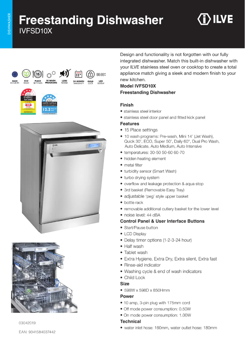 Page n°1 - Fiche technique Ilve IVFSD10X