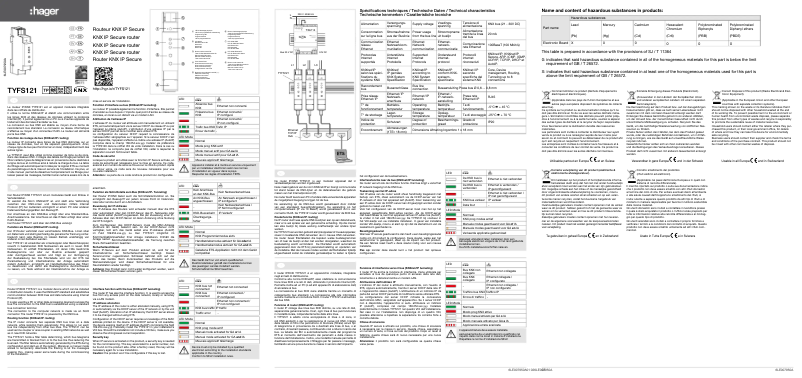 Page 1 de la notice Instructions / montage Hager TYFS121