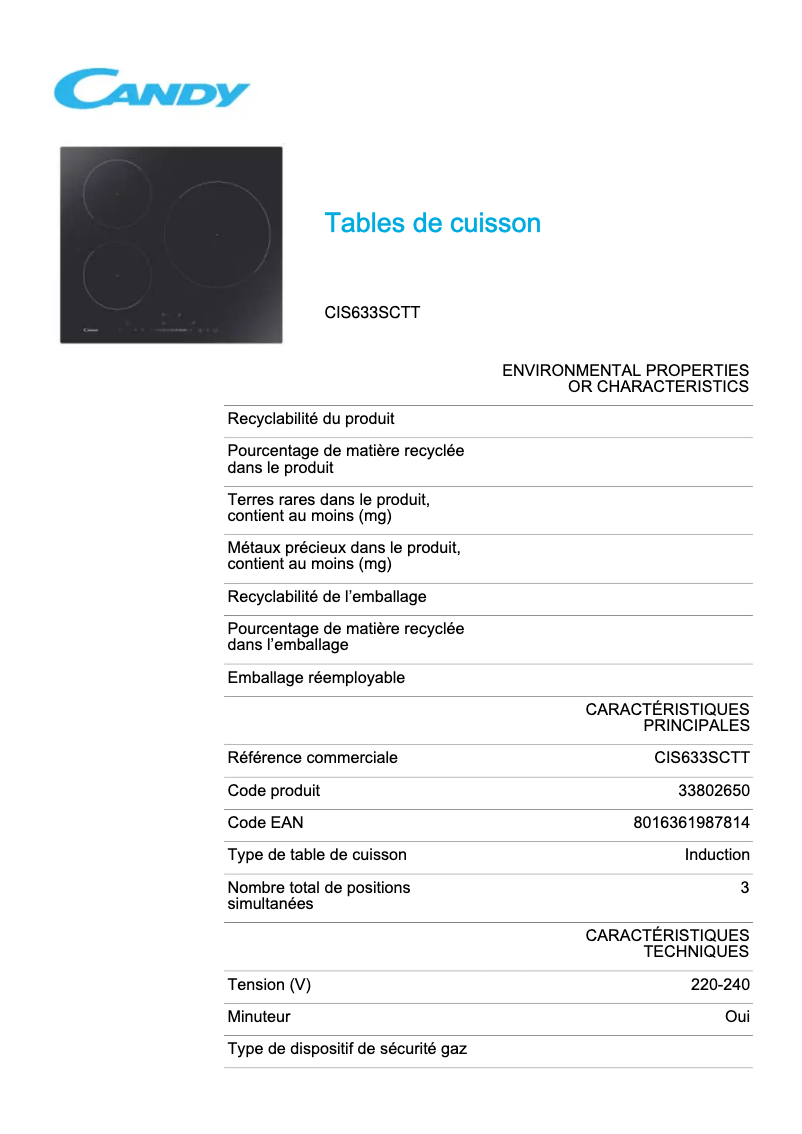 Image de la première page du manuel de l'appareil CIS633SCTT