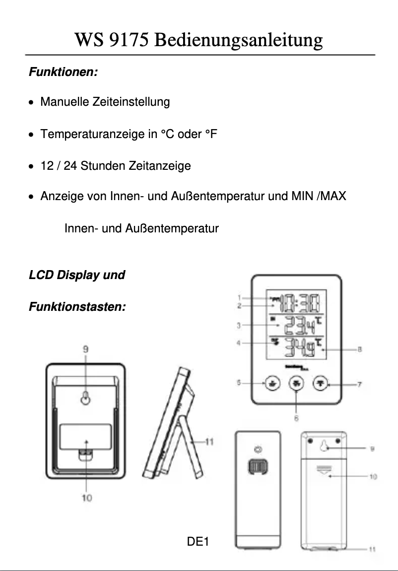 Page n°1 - Manuel utilisateur Techno Line WS 9175