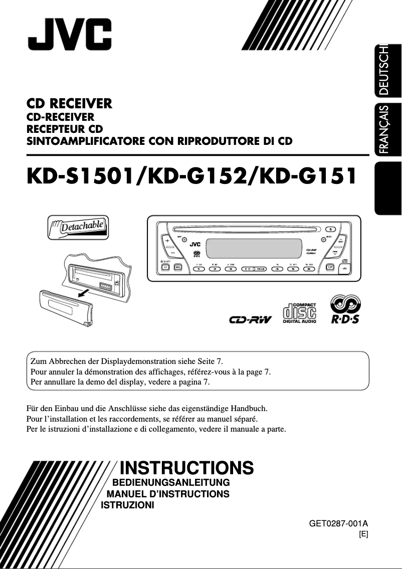 Page n°1 - Manuel utilisateur JVC KD-S1501