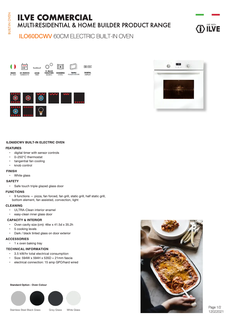 Page n°1 - Fiche technique Ilve ILO60DCWV