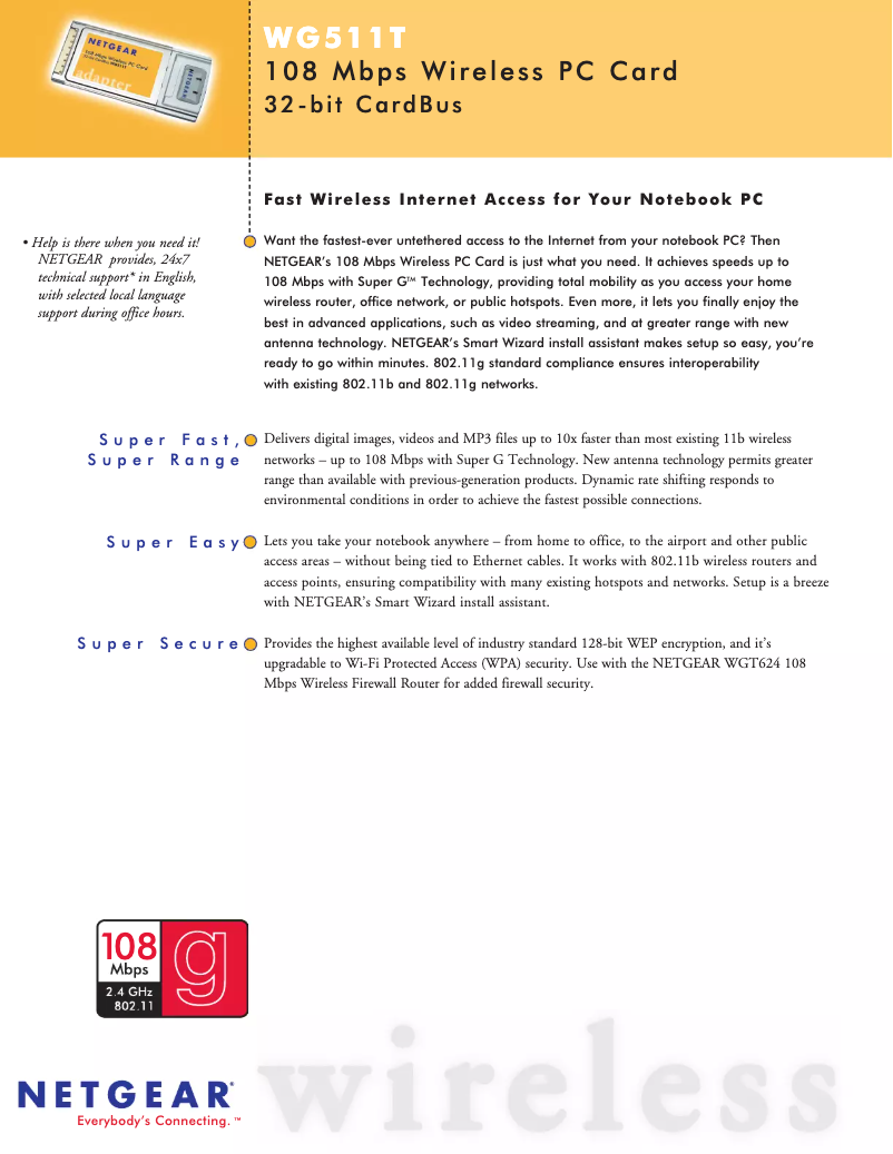 Page 1 de la notice Fiche technique Netgear WG511T
