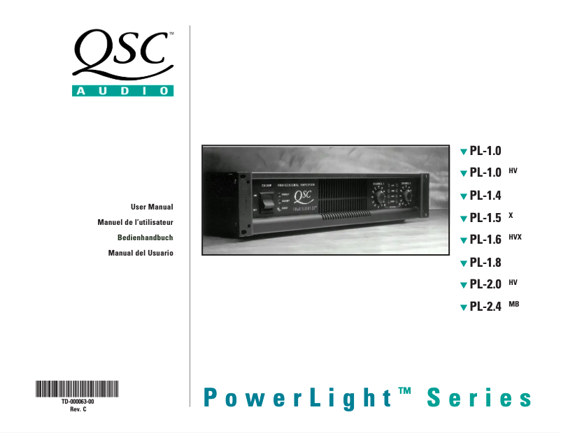 Page n°1 - Manuel utilisateur QSC PowerLight 1.5x