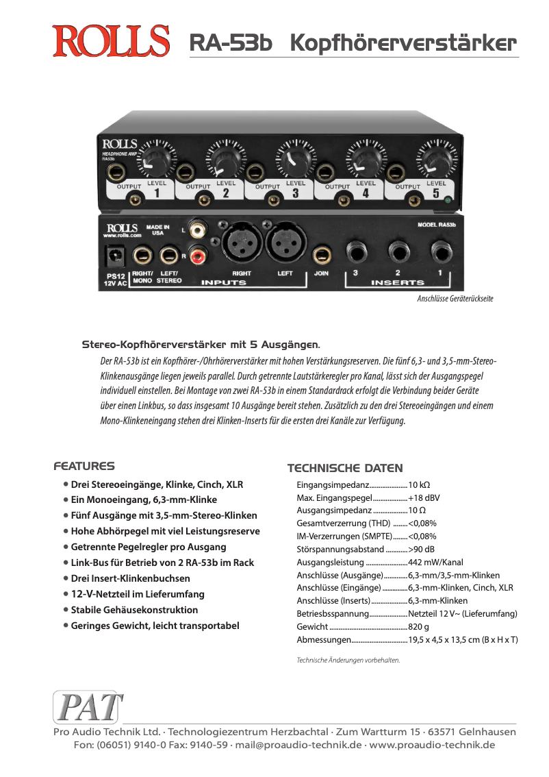 Page 1 de la notice Manuel utilisateur Rolls RA-53b
