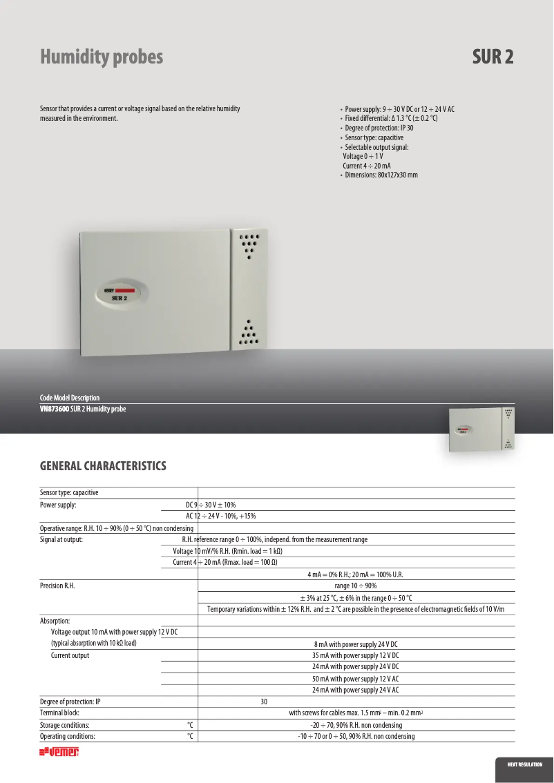 Página 1 del manual Ficha técnica Vemer SUR 2