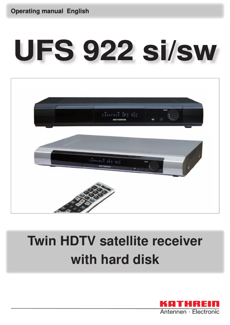 Page n°1 - Manuel utilisateur Kathrein UFS 922sw