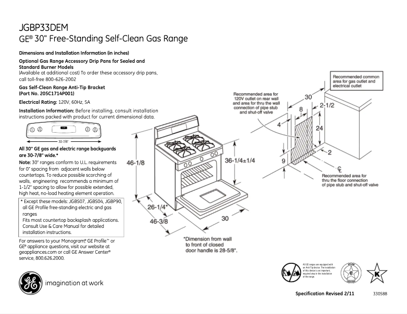 Page 1 de la notice Fiche technique GE JGBP33DEMBB