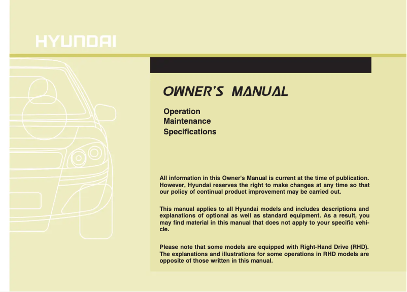 Page 1 de la notice Manuel utilisateur Hyundai Velostar (2015)