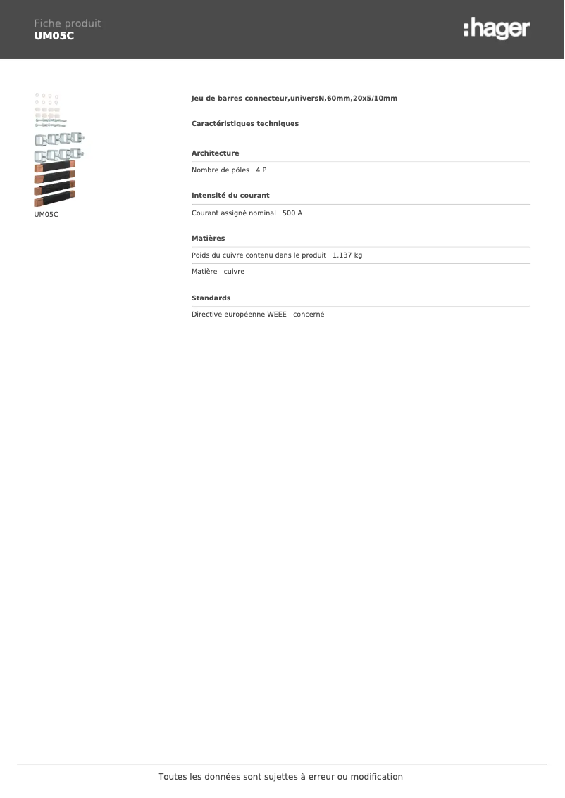 Page n°1 - Manuel utilisateur Hager UM05C