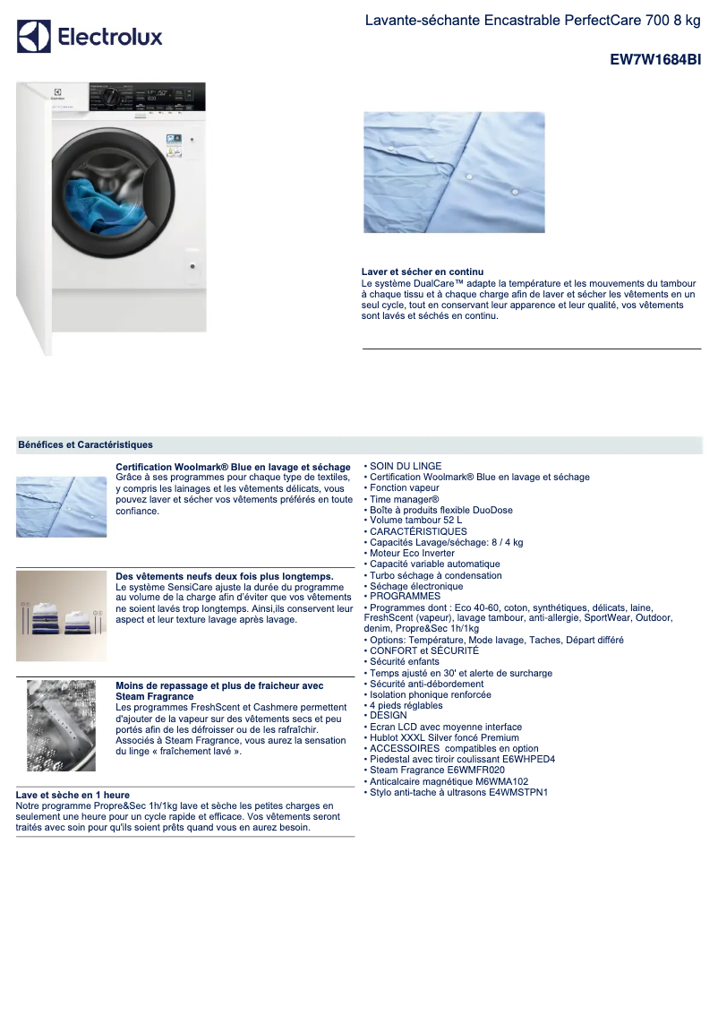 Page n°1 - Fiche technique Electrolux EW7W1684BI