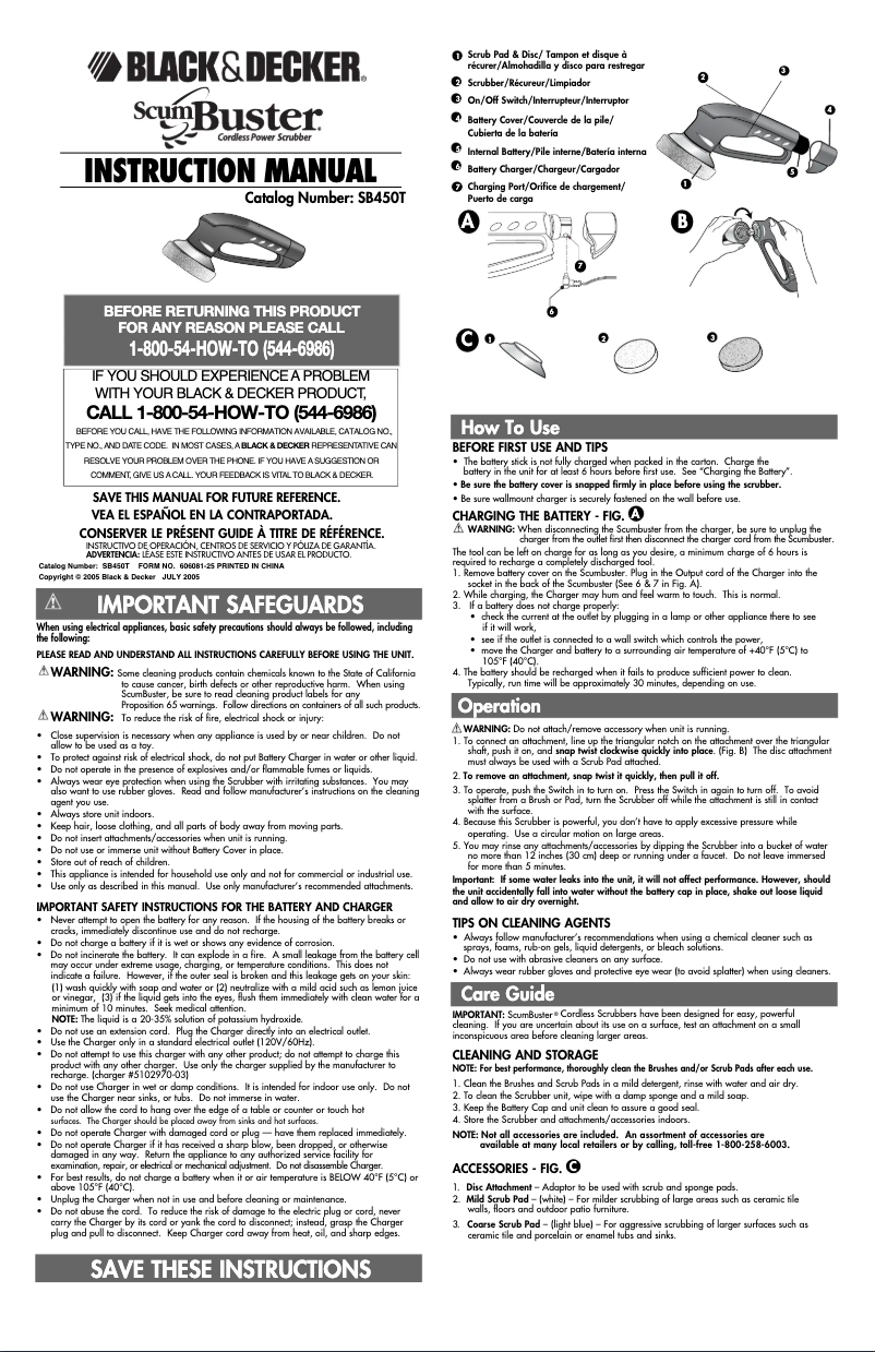 Page 1 de la notice Manuel utilisateur Black & Decker ScumBuster SB450T
