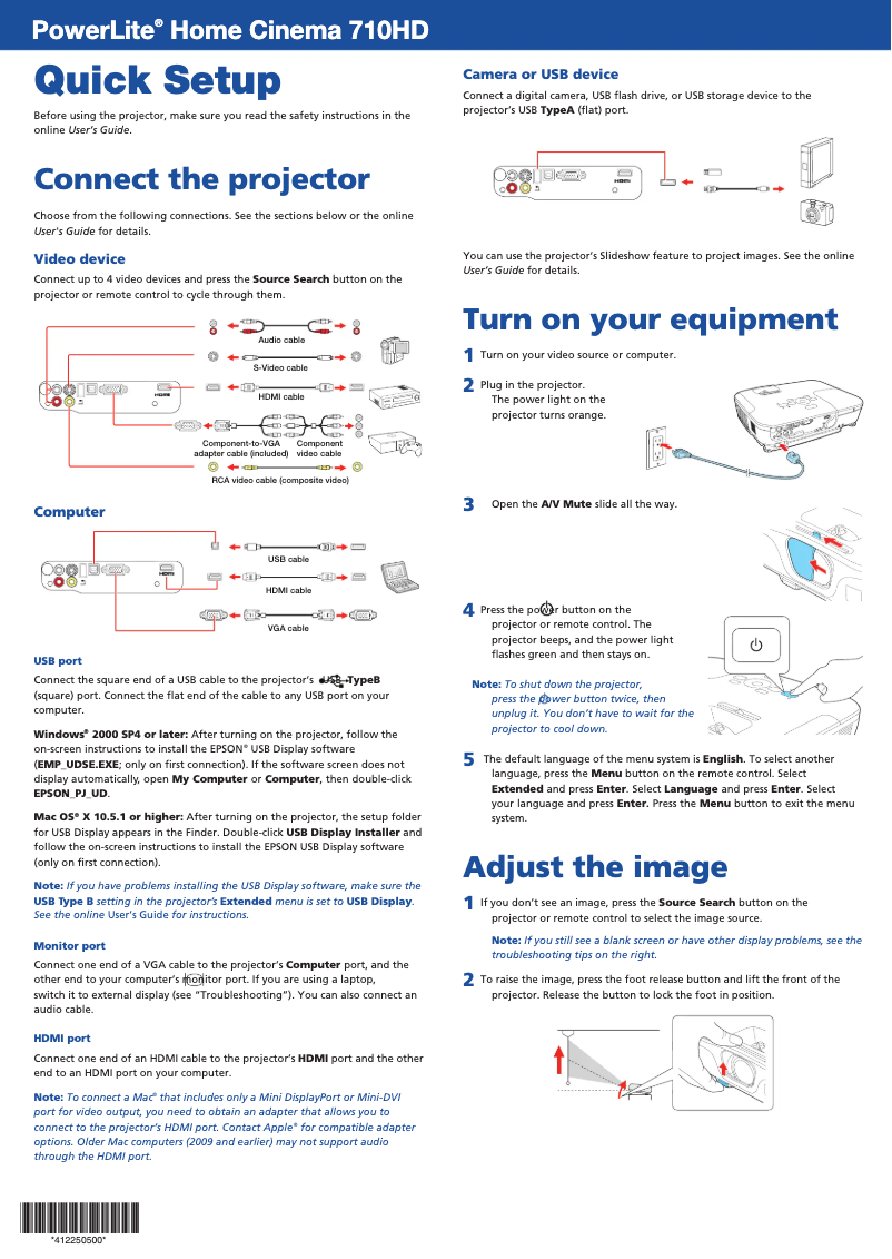 Imagen de la primera página del manual del dispositivo PowerLite Home Cinema 710HD