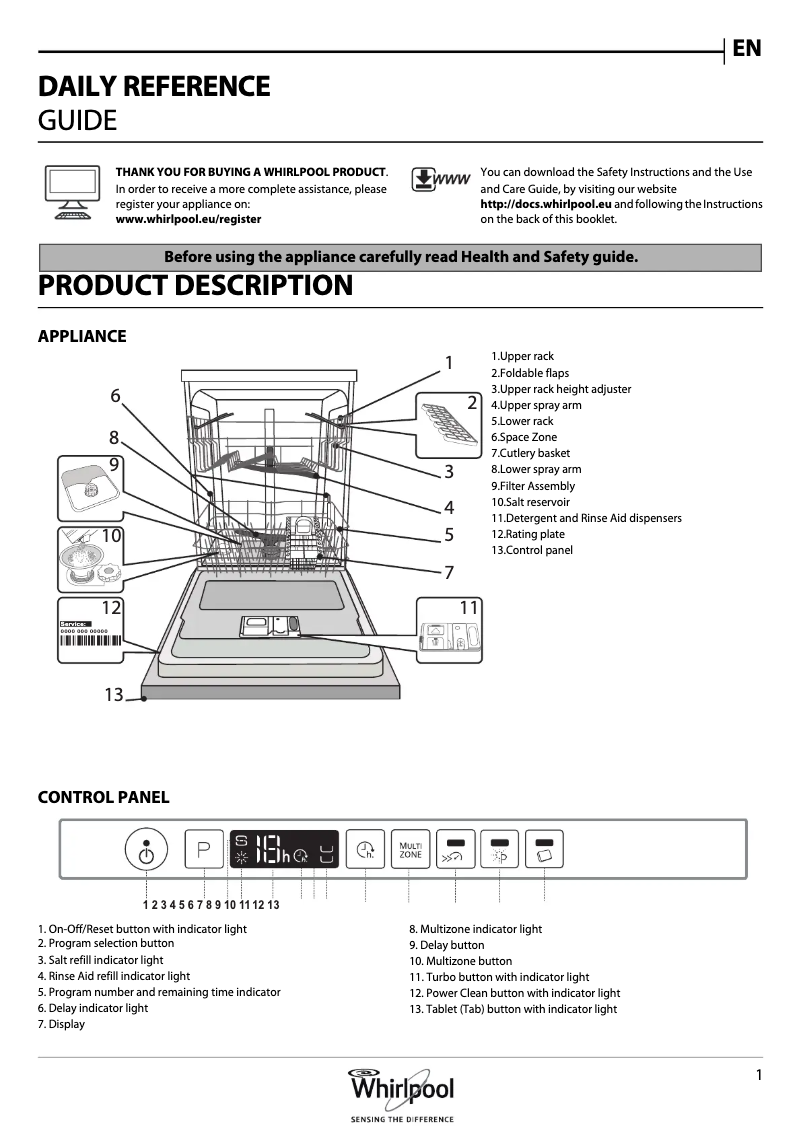Page 1 de la notice Manuel utilisateur Whirlpool WIO 3T123 6PE UK