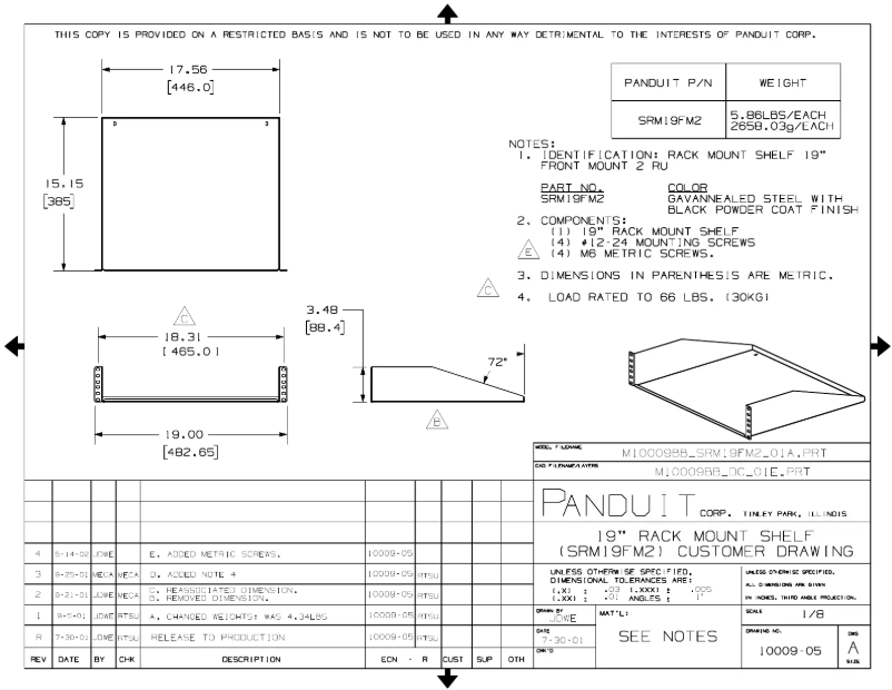 Página 1 del manual Dibujo técnico Panduit SRM19FM2
