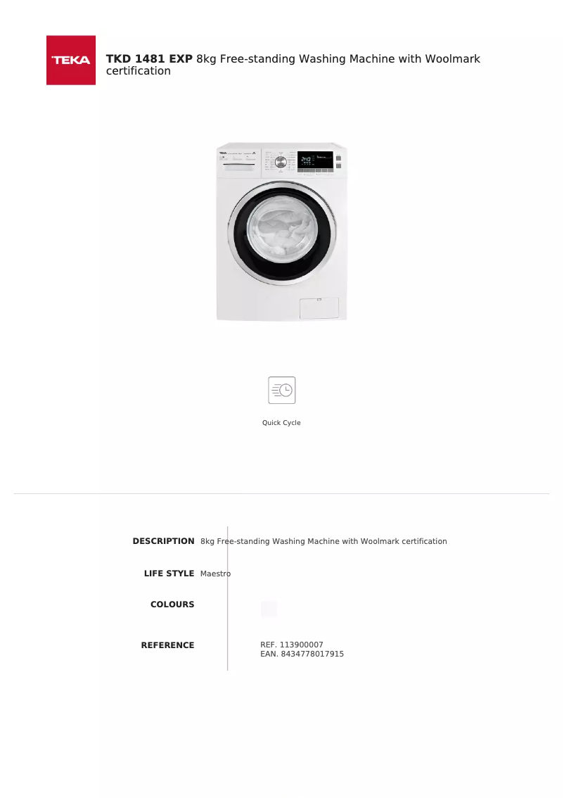 Page 1 de la notice Fiche technique Teka TKD 1481 EXP
